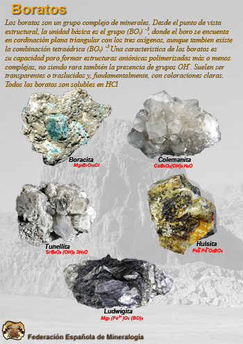 Carteles de la Federación Española de Mineralogía. Clasificación de los minerales según Nickel-Strunz. Boratos. Clase VI